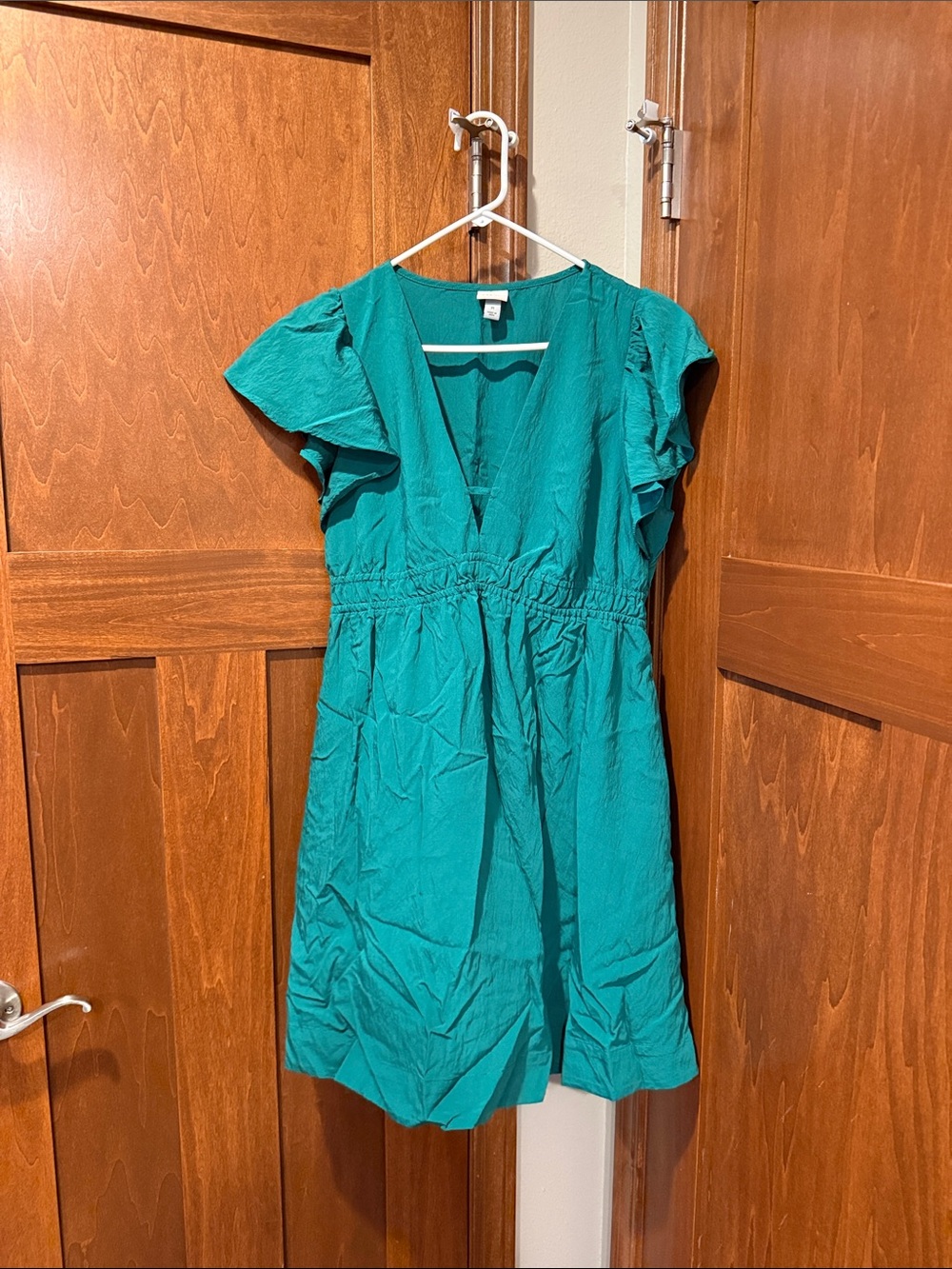 Green Medium  V-Neck Short Sleeve Summer Dress